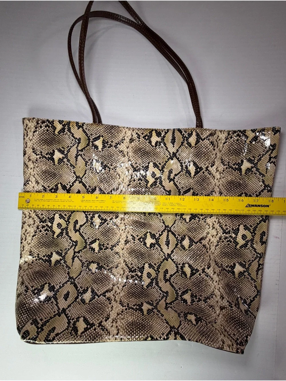 DSW Snake-Pattern Tote in Cream and Brown